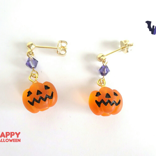 ☆34❤️ ハロウィン　パンプキン　カボチャ　星　染めビーズ　ピアス　イヤリング かぼちゃのハロウィンピアス ピアス（フック・チェーン） romney sheep