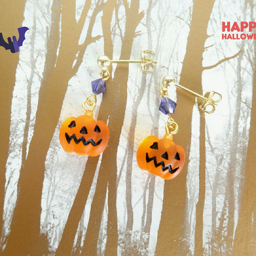 再販★ハロウィン★ブラックリボンと存在感抜群♡ジャックオランタンの大ぶりピアス♡ laplateriashu_150-11-38