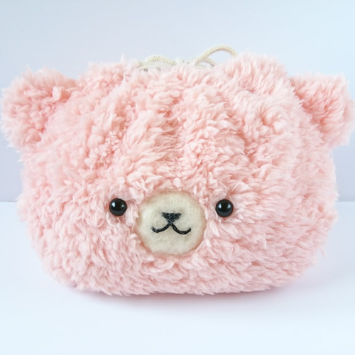 23・ハンドメイド　巾着袋　くま　ピンク モフモフくまちゃんの巾着（ピンク） 巾着袋 まる＊まめ 通販 8297216