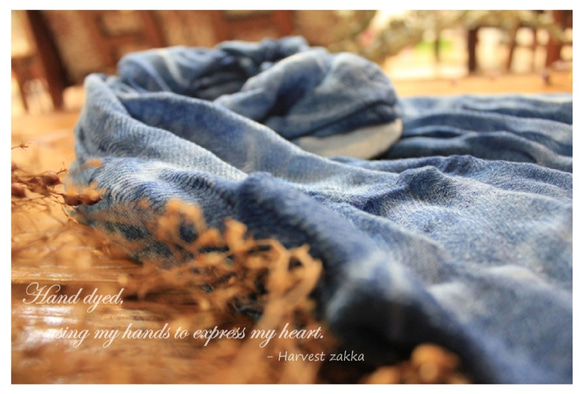 100%棉 草木染 圍巾/披肩 藍染 手工染 掌染 植物染 Harvestzakka 第3張的照片
