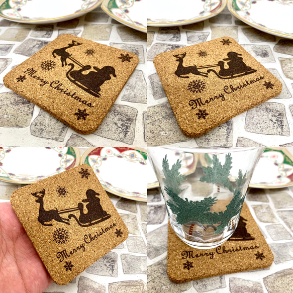 【送料無料】コルク製コースター (サンタVer.) クリスマス イベント 置物 2枚目の画像