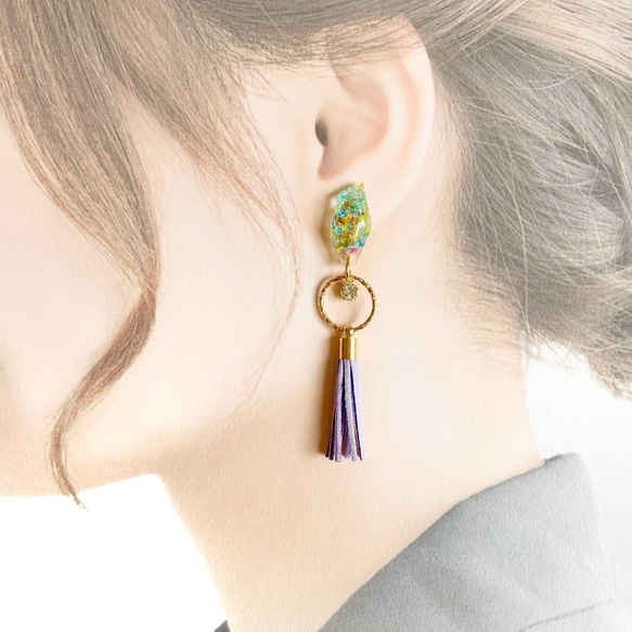 雑誌掲載】ドライフラワー タッセル ピアス/イヤリング かすみ草 夏 