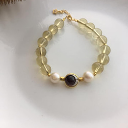 Amanda Jewelry『開幕慶 任兩件88折』『黃金歲月』天然黃水晶 紅石榴石 珍珠 銀鍍K金配飾 原創手鏈 第3張的照片