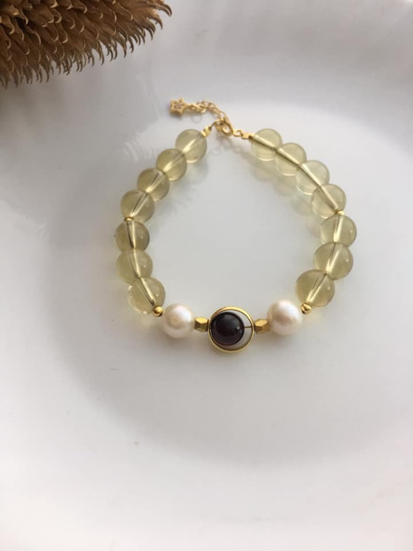 Amanda Jewelry『開幕慶 任兩件88折』『黃金歲月』天然黃水晶 紅石榴石 珍珠 銀鍍K金配飾 原創手鏈 第3張的照片