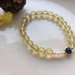 Amanda Jewelry 『開幕慶 任兩件88折』【金色浪漫】天然黃水晶搭配青金石 淡水珍珠 925銀鍍K配飾 手鏈 第2張的照片