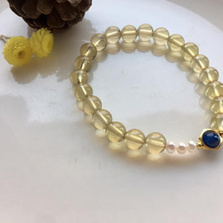 Amanda Jewelry 『開幕慶 任兩件88折』【金色浪漫】天然黃水晶搭配青金石 淡水珍珠 925銀鍍K配飾 手鏈 第4張的照片