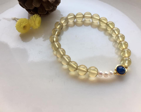 Amanda Jewelry 『開幕慶 任兩件88折』【金色浪漫】天然黃水晶搭配青金石 淡水珍珠 925銀鍍K配飾 手鏈 第4張的照片