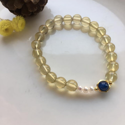 Amanda Jewelry 『開幕慶 任兩件88折』【金色浪漫】天然黃水晶搭配青金石 淡水珍珠 925銀鍍K配飾 手鏈 第5張的照片