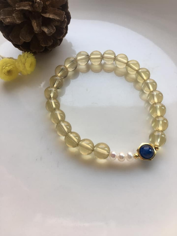 Amanda Jewelry 『開幕慶 任兩件88折』【金色浪漫】天然黃水晶搭配青金石 淡水珍珠 925銀鍍K配飾 手鏈 第5張的照片