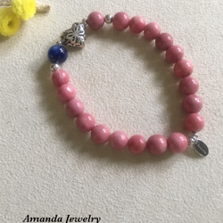 Amanda Jewelry【開幕慶 任兩件88折】天然薔薇灰石搭配藍晶石 925銀 原創設計手鍊 第1張的照片