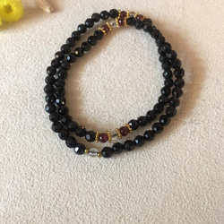 Amanda Jewelry【開幕慶 任兩件88折】天然刻面黑碧璽 紅石榴石 原創設計雙圈 手鏈 第4張的照片