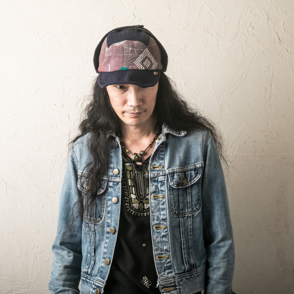 パイロットキャップ ラリーキルト使用 『Fly High』 indigoつば&black耳当て 