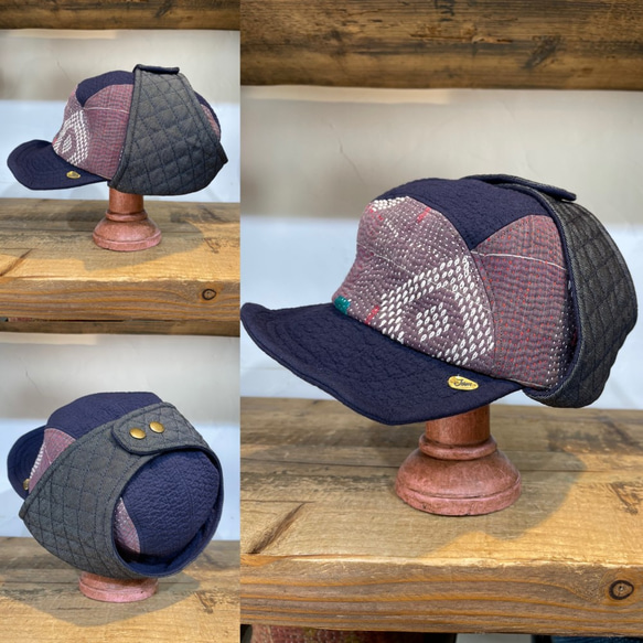 パイロットキャップ ラリーキルト使用 『Fly High』 indigoつば&black耳当て 