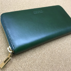 イタリアンレザー・ブッテーロ・ラウンド長財布（グリーン×D.ブラウンorブラック）内装2色から選択 1枚目の画像