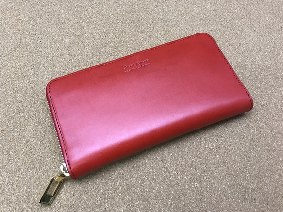 イタリアンレザー・ブッテーロ・ラウンド長財布（レッド×D.ブラウンor 