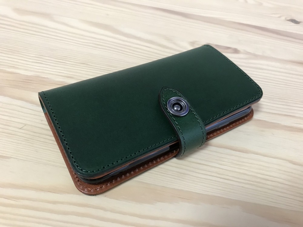 イタリアンレザー・ブッテーロ・アイフォンケース・６・７・８（グリーン×ブラウン）IP678-GRN