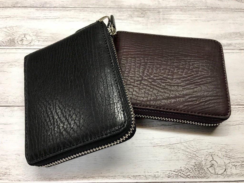 シャークスキン・ラウンドミニ財布・鮫革 ブラック or ワイン その他
