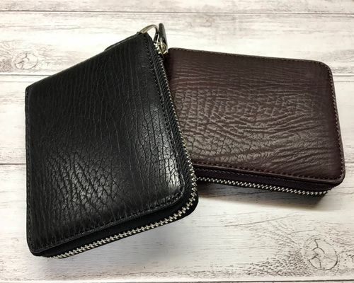 シャークスキン・ラウンドミニ財布・鮫革 ブラック or ワイン その他