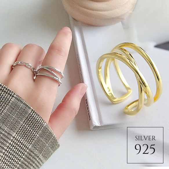 925 3連風クロスデザインオープンリング 指輪・リング mono 通販