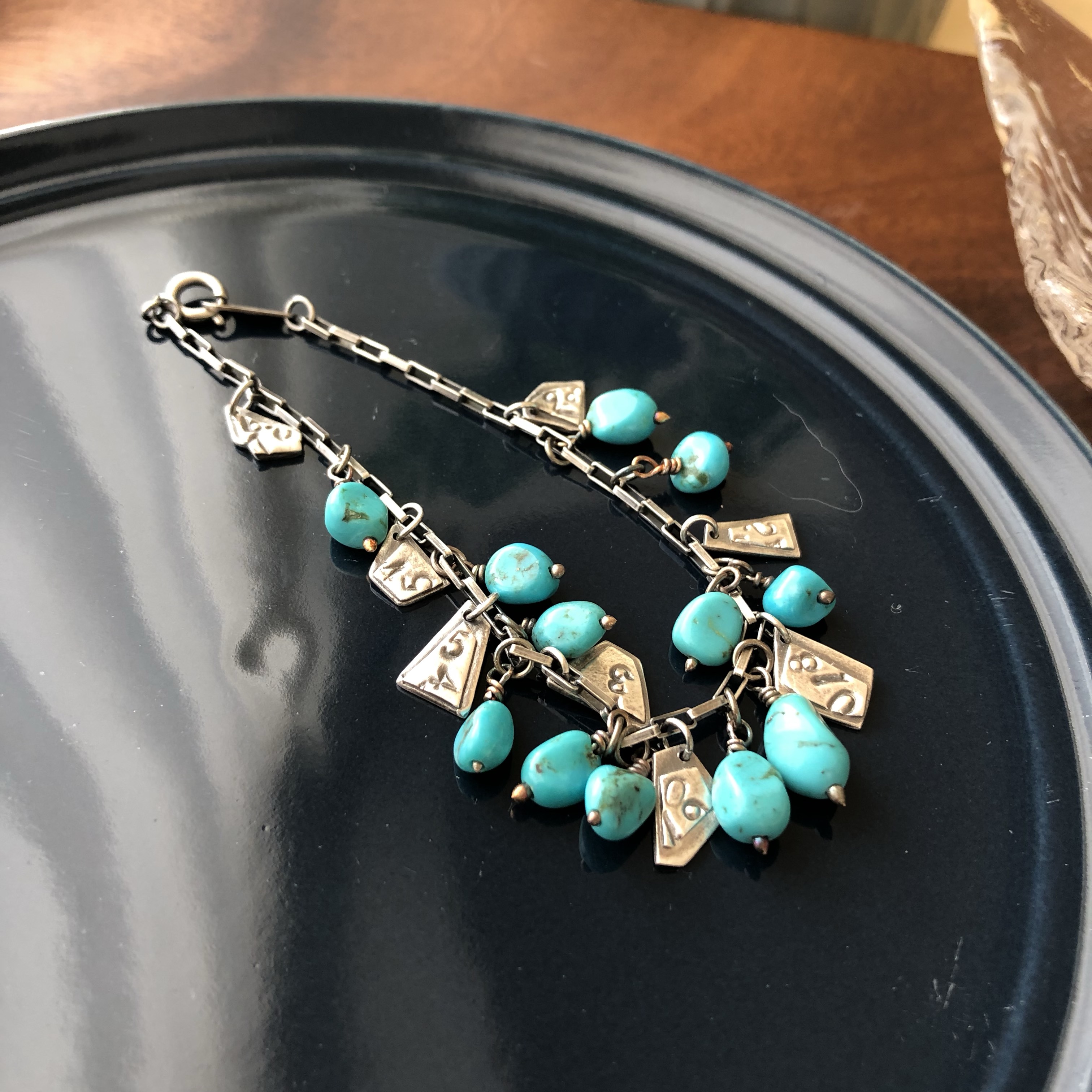 ターコイズのナンバーブレスレット  純銀シルバー