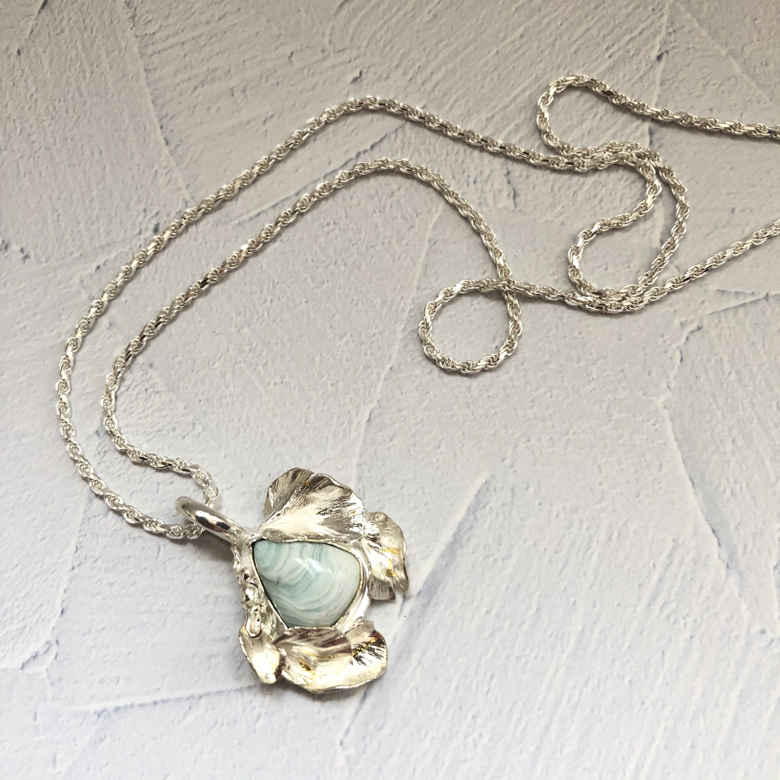 ペンダント シルバー 純銀 フラワーネックレス 天然石 ジャスパー グリーン