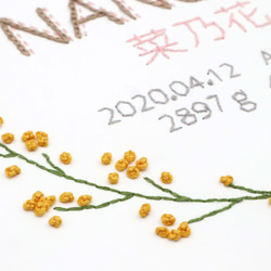 紙刺繍＊命名書 ベビーポスター　A4サイズ　フラワー01（菜の花） 4枚目の画像