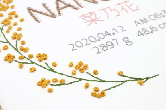 紙刺繍＊命名書 ベビーポスター　A4サイズ　フラワー01（菜の花） 4枚目の画像