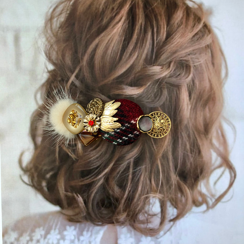 ✨秋冬 アンティーク ビーズ 大人可愛い ヘアクリップ ✨ヘアピン ゴールド