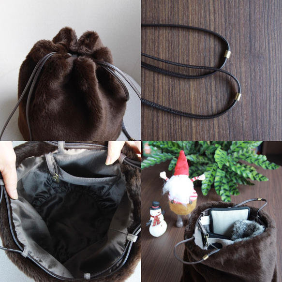 moelleux - ファー巾着バッグ（ファー ポンポン おまけ付き） 4枚目の画像