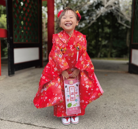 七五三の千歳飴袋"大サイズ"花七宝柄、名入れ無料 10枚目の画像