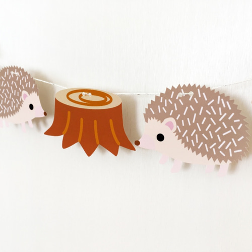 秋の季節のガーランドハリネズミとキノコの森 ガーランド A.GO 通販