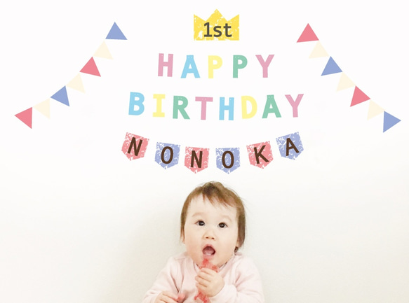 バースデーガーランド[名前フラッグ付きシンプルセット]*名入れ 1枚目の画像