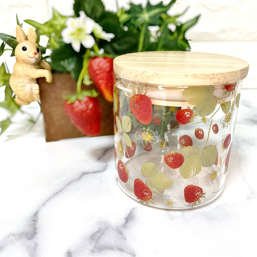 いちご ストロベリー ガラス 収納容器 コルク いちご雑貨 保存容器