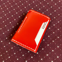 レザークラフト　三つ折りミニ財布（オレンジレッド）送料込み 3枚目の画像