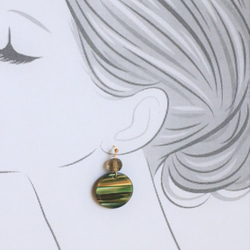 スモーキーガラスと縞のマーブルパーツのシックなイヤリング☆ラウンド☆K16GPイヤリング☆NO37 9枚目の画像