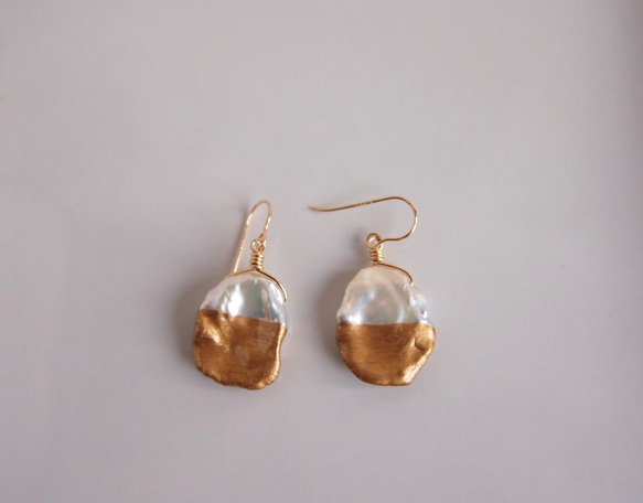 14kgf】淡水パールの現代版漆ピアス ピアス（フック・チェーン） my