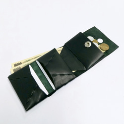 コンパクト三つ折り財布　グリーン/イタリアンカーフ/組み立て 2枚目の画像