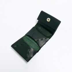 コンパクト三つ折り財布　グリーン/イタリアンカーフ/組み立て 7枚目の画像