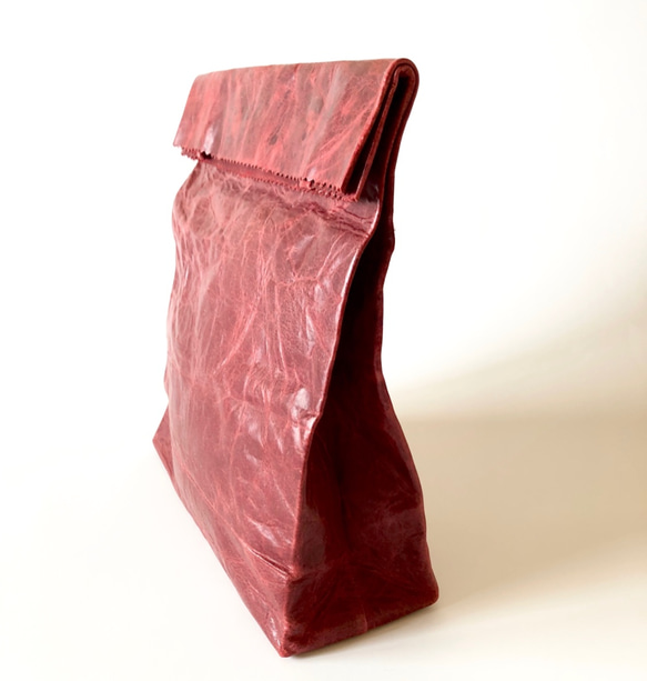 KAMIBUKURO（紙袋）大型國產真皮製成紅色 第2張的照片
