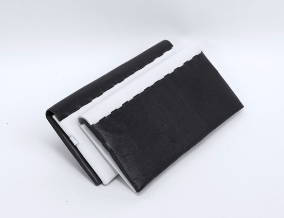 組裝的長錢包/白色x黑色/皮革皮革/禮物/長錢包/ epoquesewn / 第3張的照片