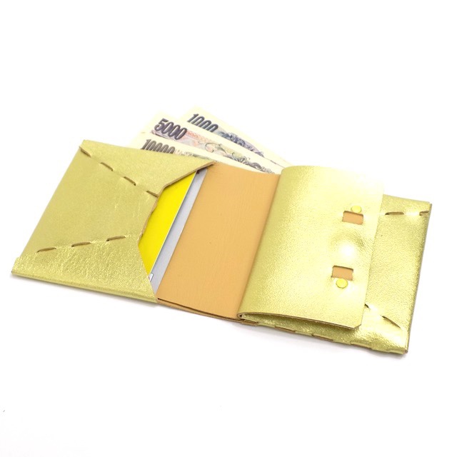 組み立て式二つ折り財布/ゴールド/レザー革/馬革/ギフト/epoquesewn/