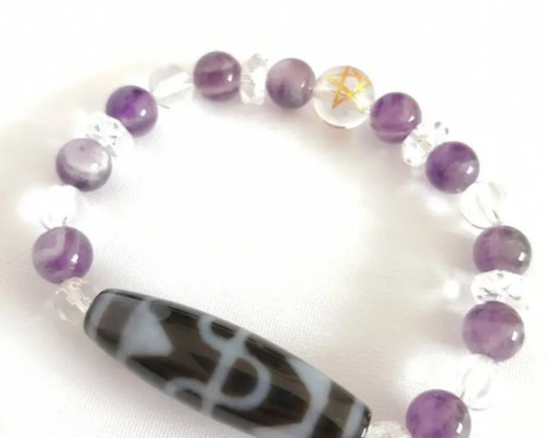 蓮花天珠】五芒星 ＆ アメジスト ブレスレット B114 ブレスレット