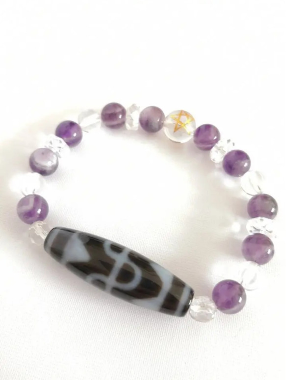 蓮花天珠】五芒星 ＆ アメジスト ブレスレット B114 ブレスレット