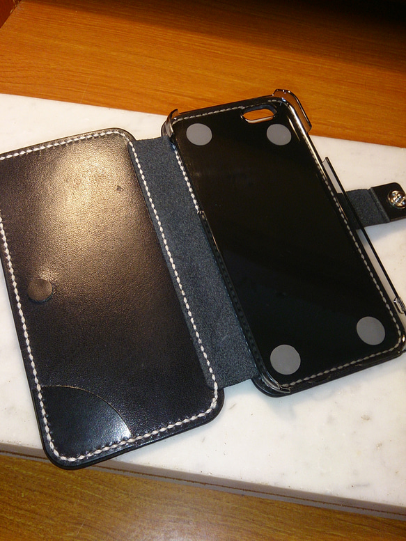本革(黒)・手帳型iPhone6ケース 3枚目の画像