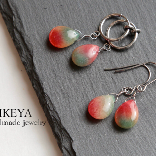 ◇天然石レッドグリーンジェイド ピアス＊イヤリング◇ ピアス（フック