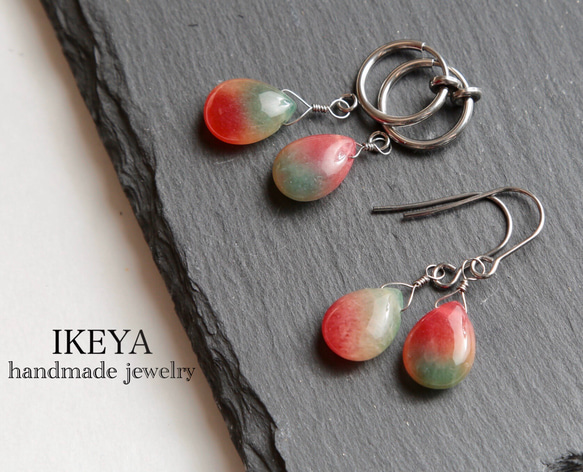 ◇天然石レッドグリーンジェイド ピアス＊イヤリング◇ ピアス（フック