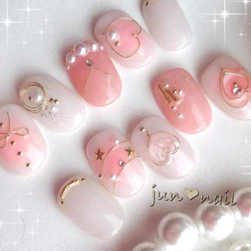 ♡ハートのチークネイル♡ ネイルチップ（つけ爪） jun❤︎nail