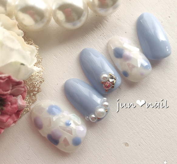 ラベンダーブルーネイル♡ ネイルチップ（つけ爪） jun❤︎nail
