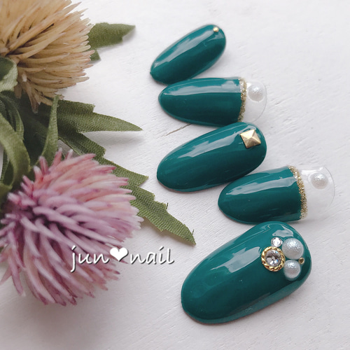 ブルーグリーンネイル♡ ネイルチップ（つけ爪） jun❤︎nail 通販
