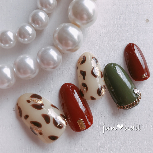 ネイルチップ 3個セット つけ爪 ショート ハート まだら レオパード 8386ac74dd81a2e40fcfd528fe5a36